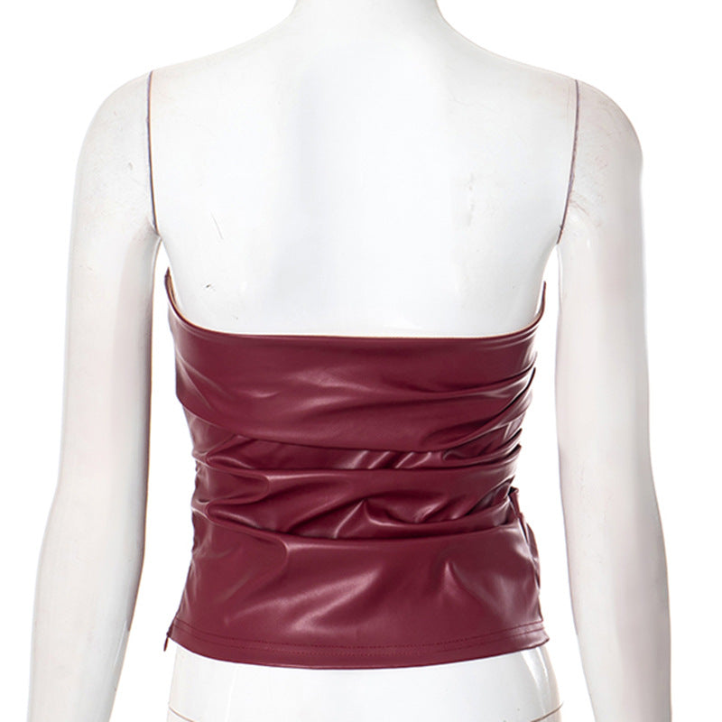 MB1005 Leather Strapless Tube Top for Women