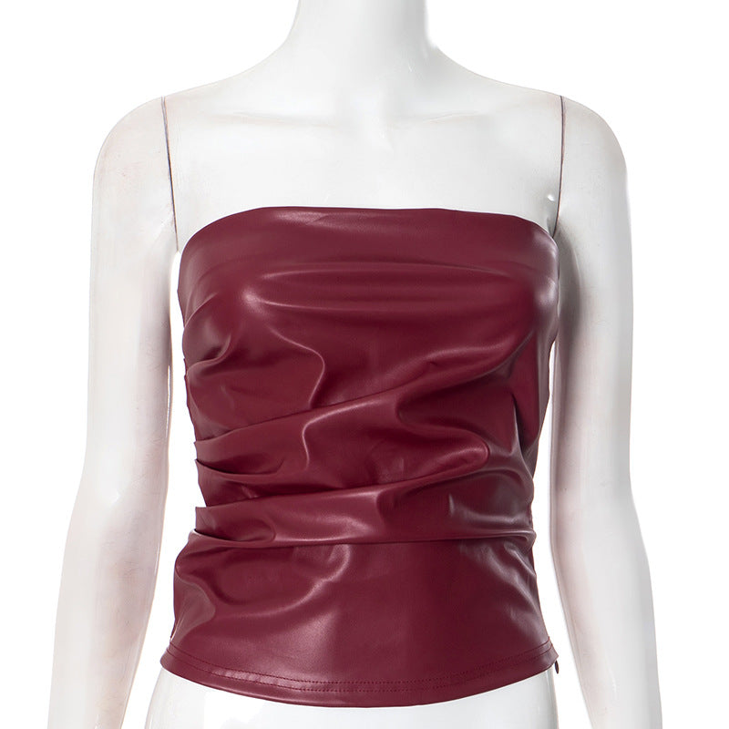 MB1005 Leather Strapless Tube Top for Women
