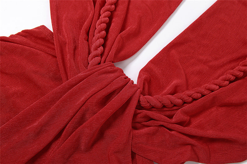 MB1533 Women's Halter Neck Ruched Maxi Dress