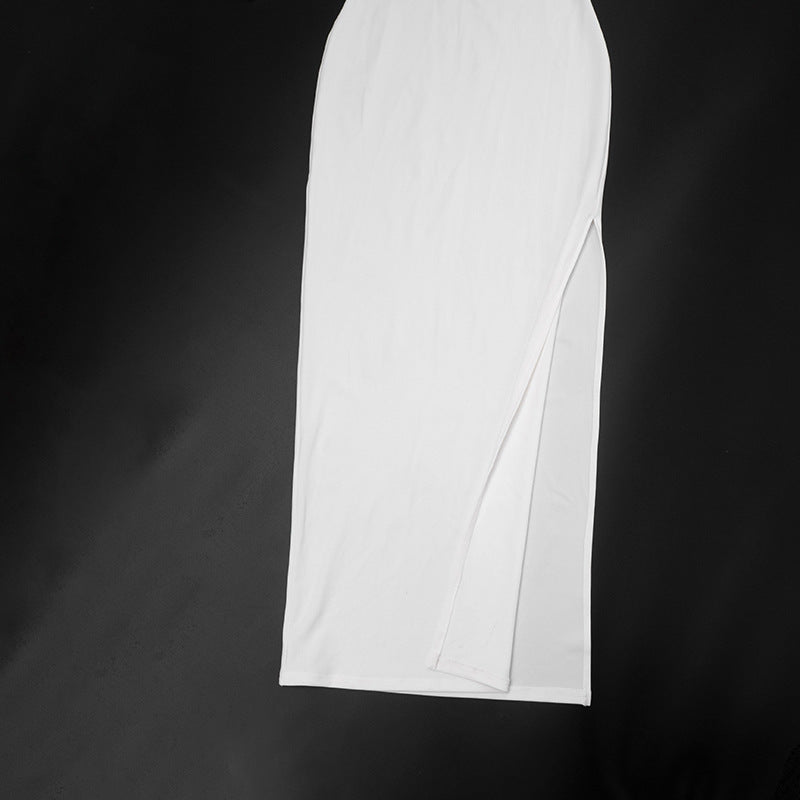 MB1419 White Faux Fur Trim Bodycon Maxi Dress for Women