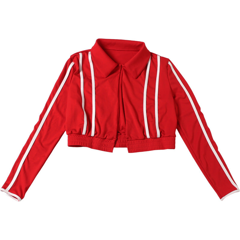 MB1803 Women's Cropped Jacket + Strappy Crop Top + High-Waisted Shorts Three-Piece Outfit