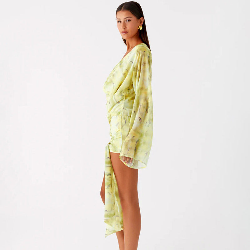 MB10115 Long Sleeve Wrap Mini Dress for Women