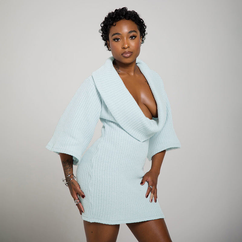 MB1075 Plunging Neckline Knit Mini Dress for Women