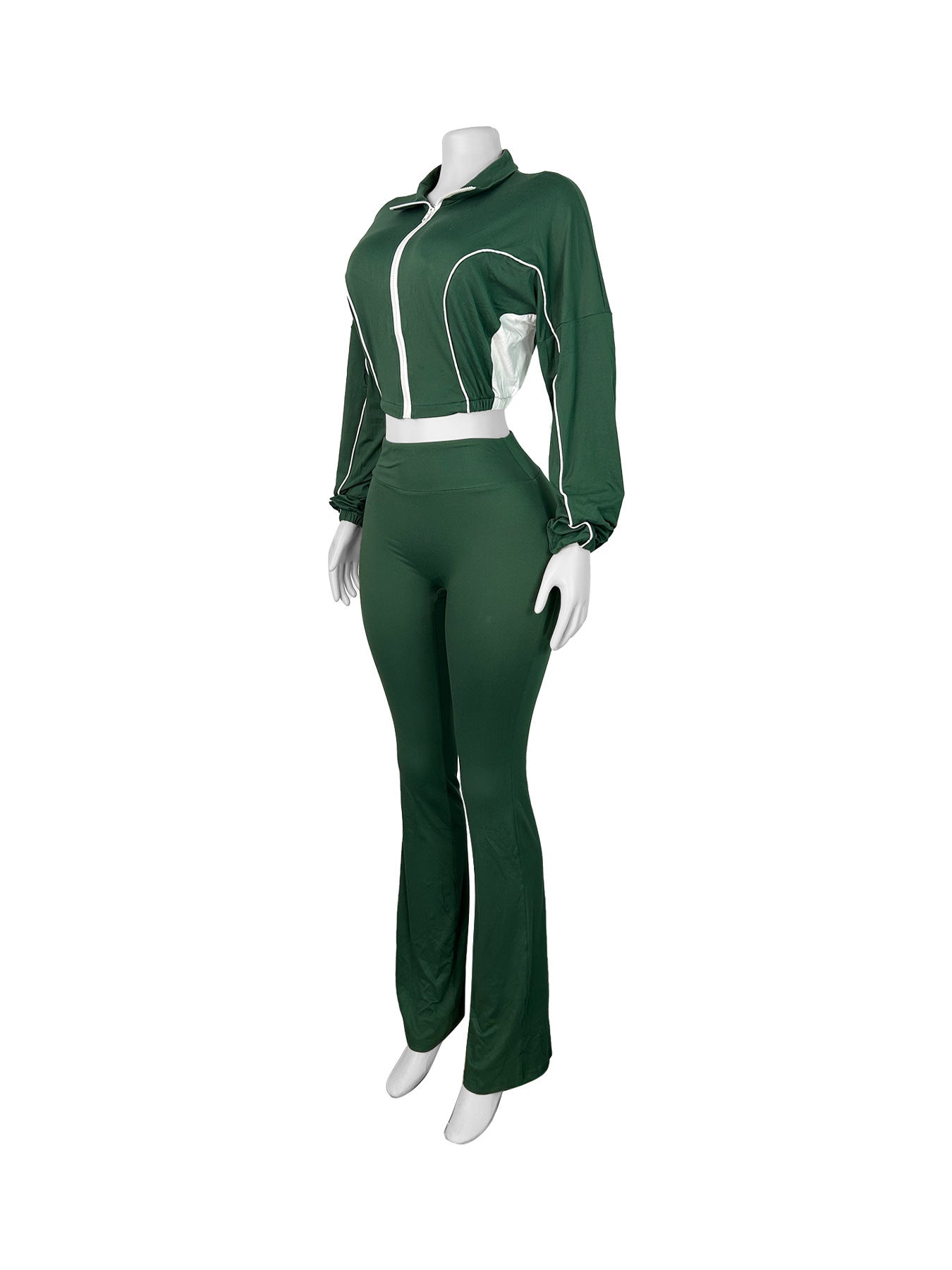 MB1715 Women's Cropped Track Jacket & High-Waisted Pants Two-Piece Set