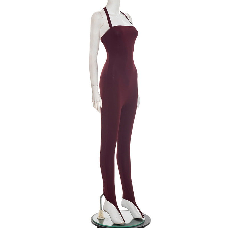 MB10156 Women's Square Neck Jumpsuit with Adjustable Back Tie