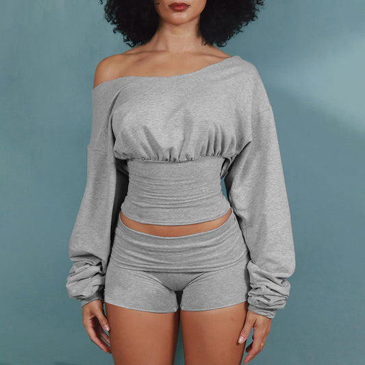 MB1411 Tie-Back Cropped Top & Fold-Over Shorts 2-Piece Set