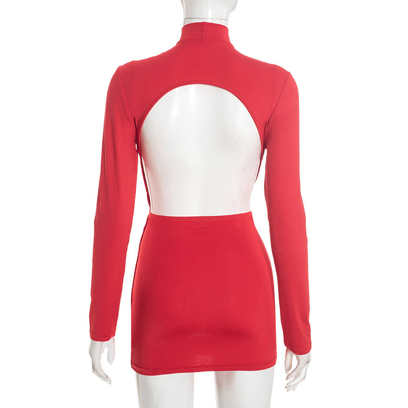 MB1448 Choker Neck Cutout Ruched Mini Dress