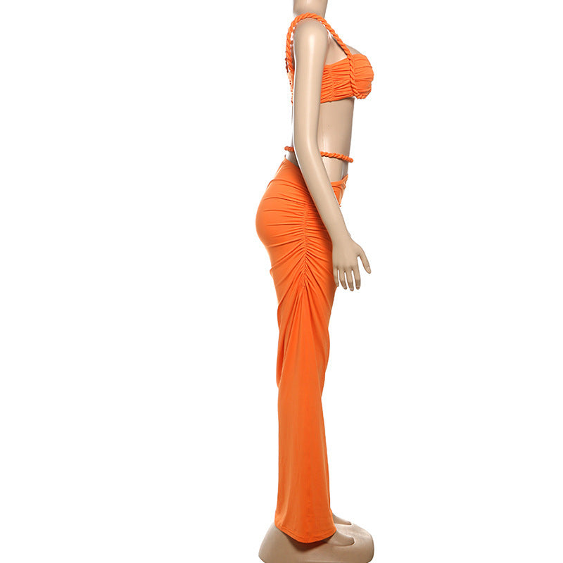 MB1309 Solid Color Long Skirt Set