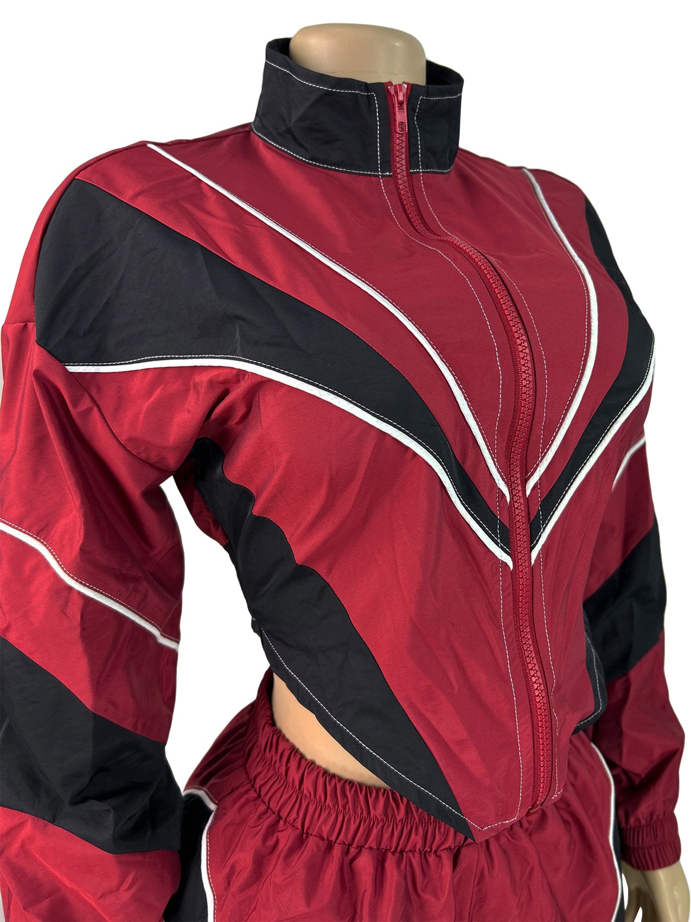 MB1705 Color Block Crop Jacket & Wide Leg Pants Two-Piece Set for Women