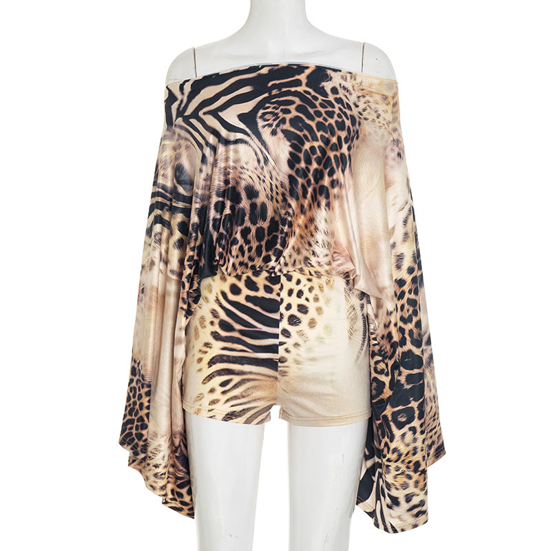 MB1088 Women's Leopard Print Off Shoulder Jumpsuit