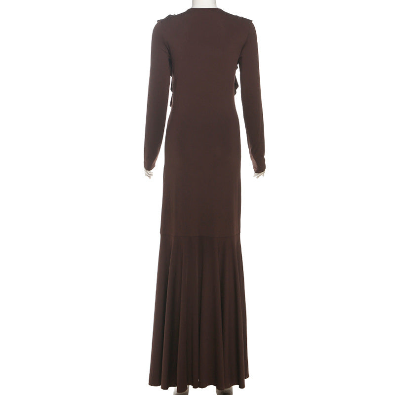 MB1134 Ruffled Long-Sleeve Maxi Dress