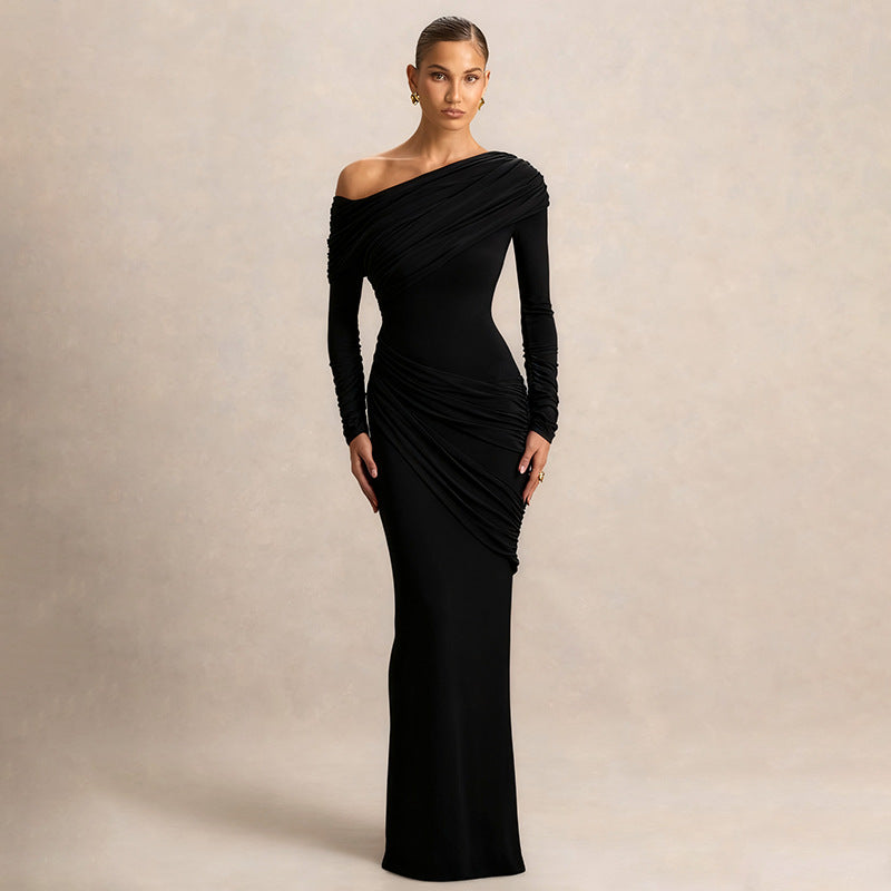 MB1422 One-Shoulder Long Sleeve Bodycon Maxi Dress for Women