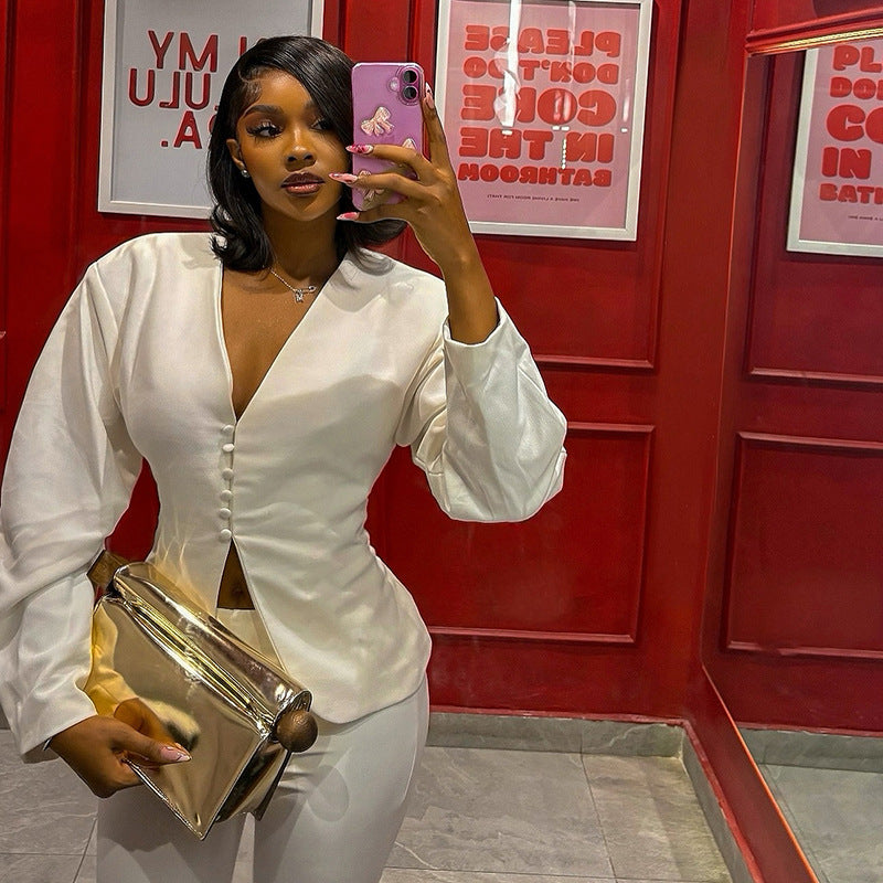 MB10130 Women's Crop Blazer & Capri Pants Two Piece Set