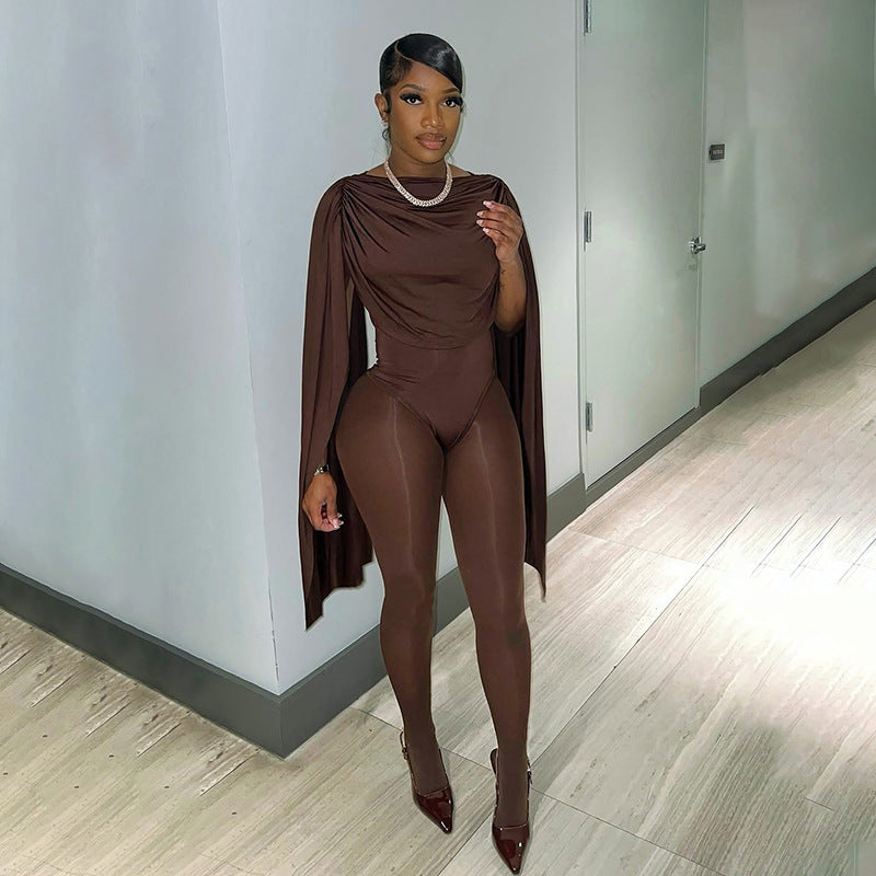 MB1042 Draped Collar Long-Sleeve Jumpsuit