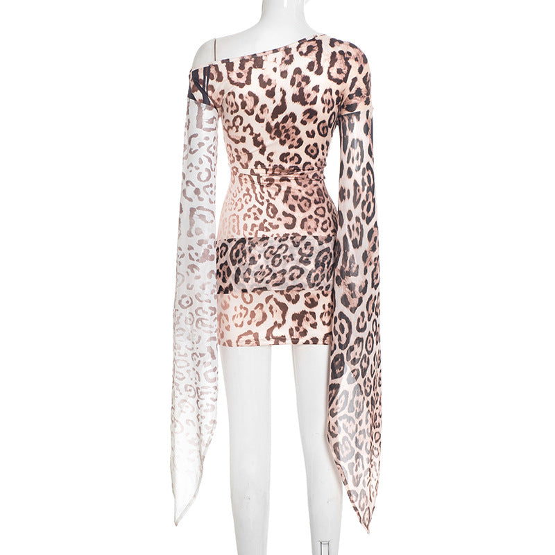 MB1406 Leopard Print Sheer Mini Dress for Women