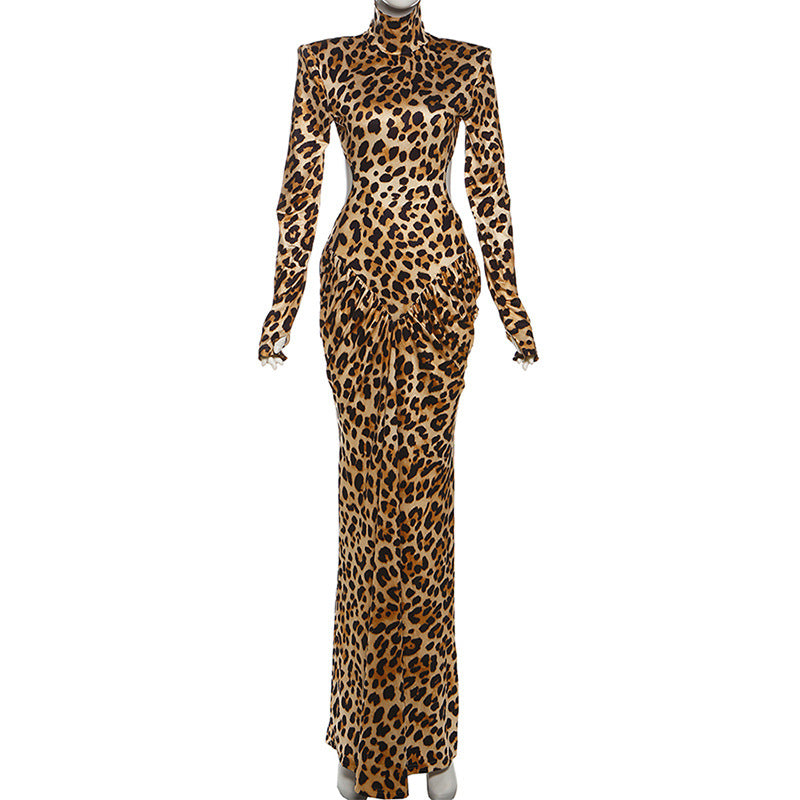 MB1117 Leopard Print Long Sleeve Maxi Dress