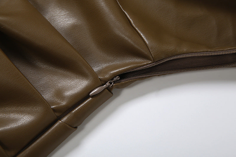 MB1102 Women’s One-Shoulder PU Leather Bodycon Mini Dress