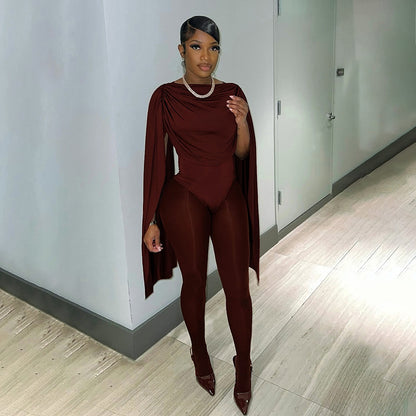 MB1042 Draped Collar Long-Sleeve Jumpsuit