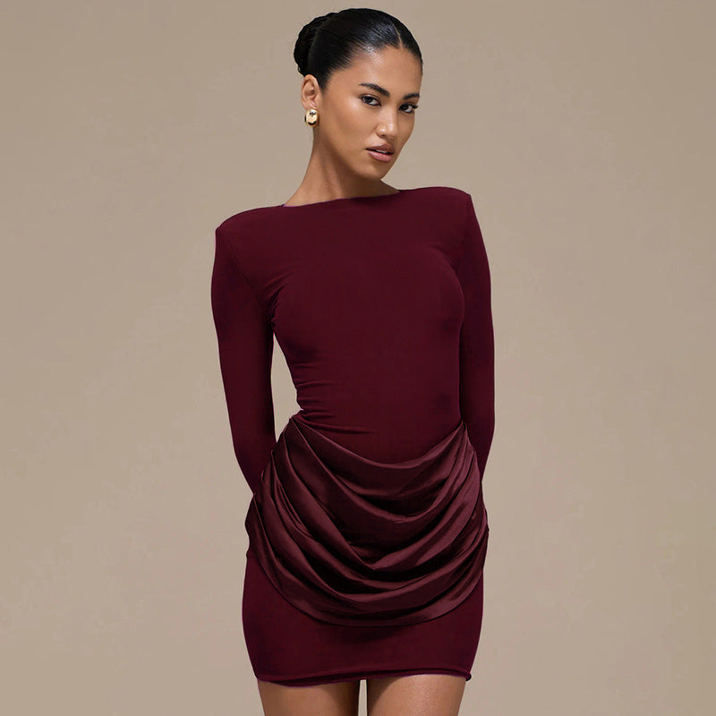 MB1418 Satin Ruched Waist Bodycon Mini Dress for Women