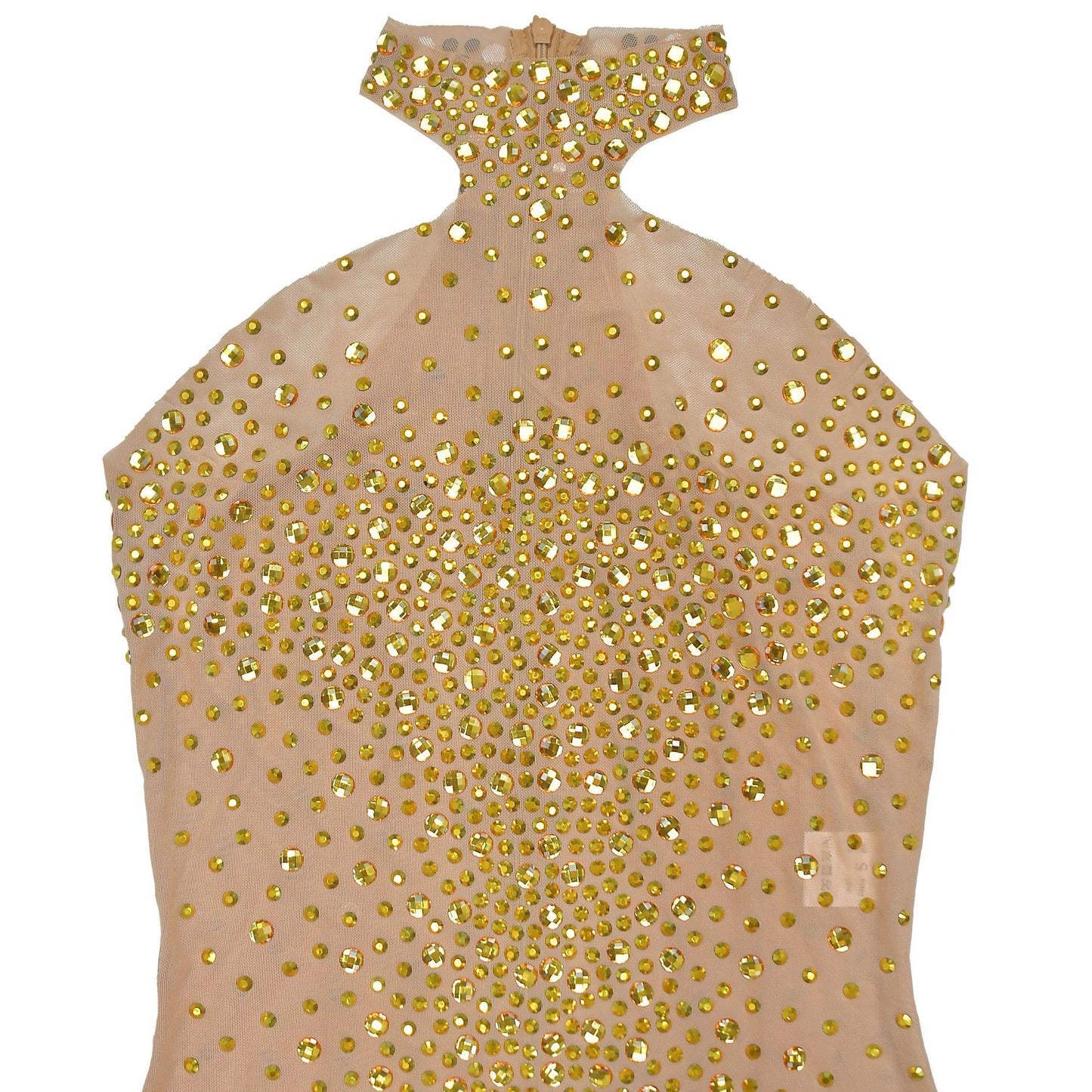 MB1623 Women's Sheer Mesh Gold Rhinestone Gown