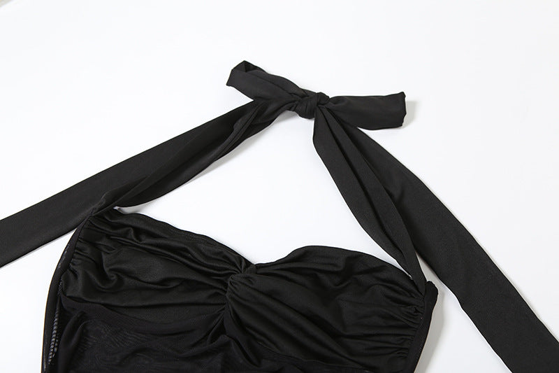 MB1816 Women's Sheer Mesh Halter Ruched Mermaid Maxi Dress