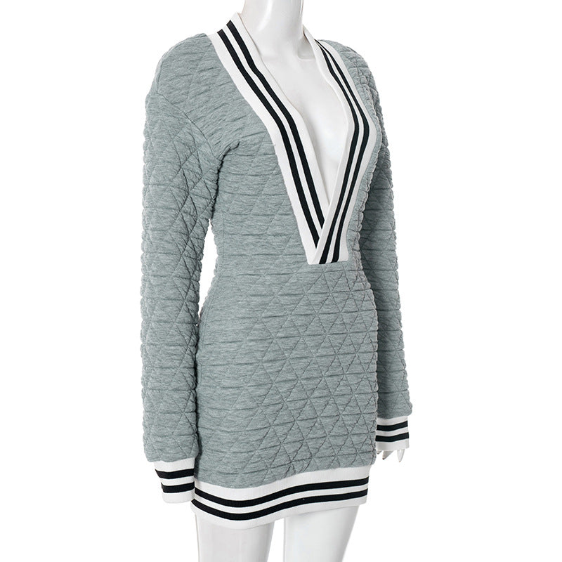 MB1069 Women's Deep V-Neck Sweatshirt Mini Dress