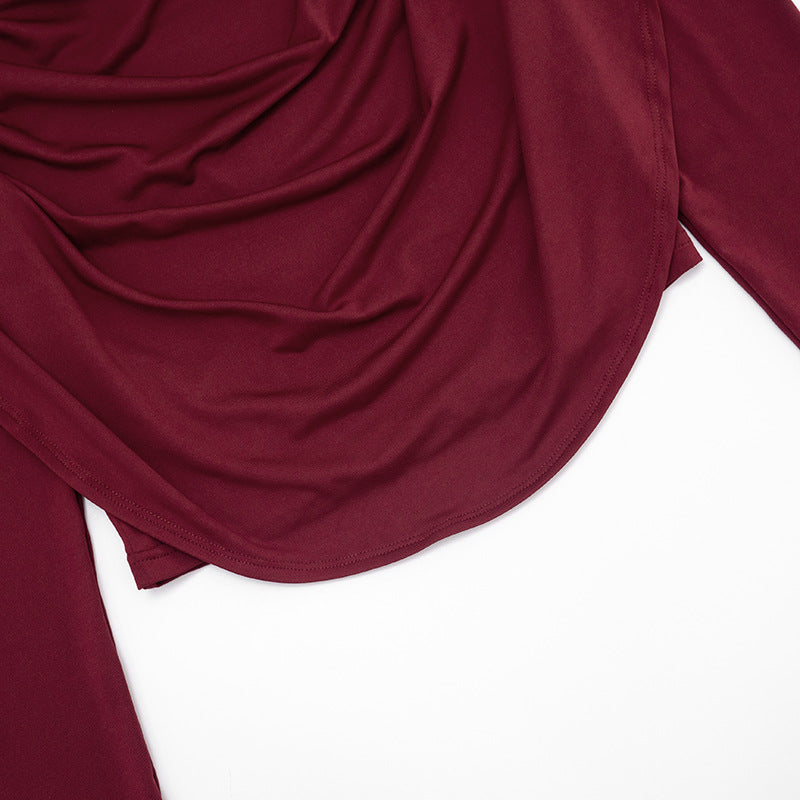 MB1066 Women's Cowl Neck Top &  Wide Leg Pants Two-Piece Set