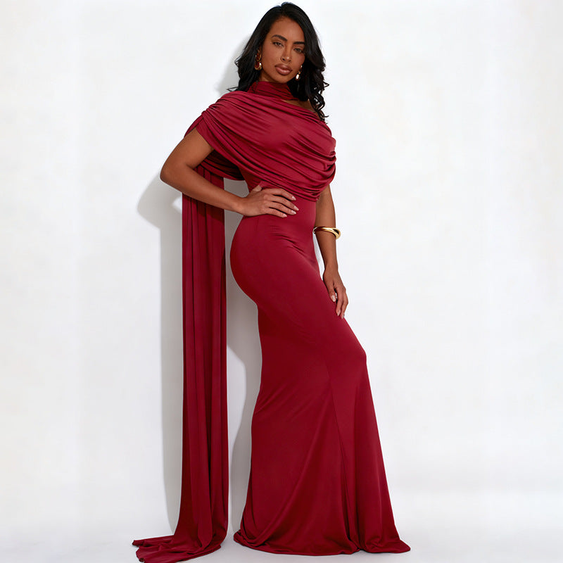 MB10111 Cape Sleeve Maxi Dress