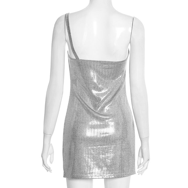 MB1456 Women's Shiny Sequined Fabric Mini Dress
