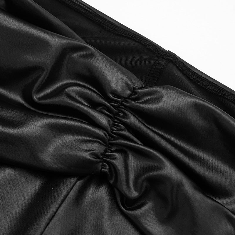 MB1089 Women's Faux Leather Ruched High Waist Pants