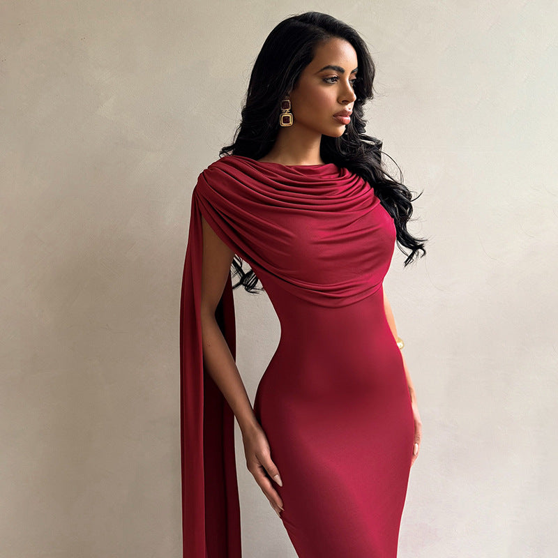 MB10111 Cape Sleeve Maxi Dress