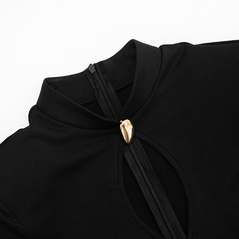 MB1421 Black Mock Neck Cutout Mini Dress for Women