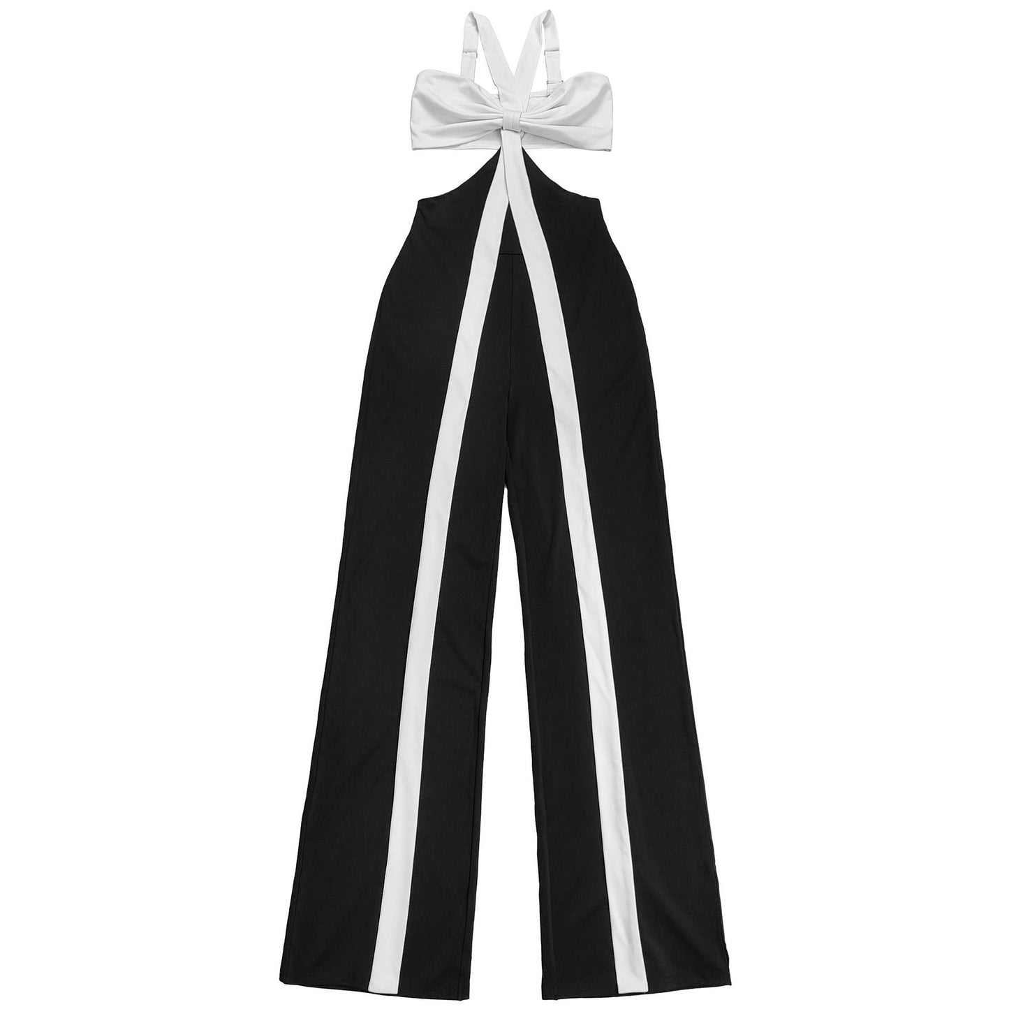 MB1604 Color Block Wide Leg Jumpsuit - High Waist Party Romper