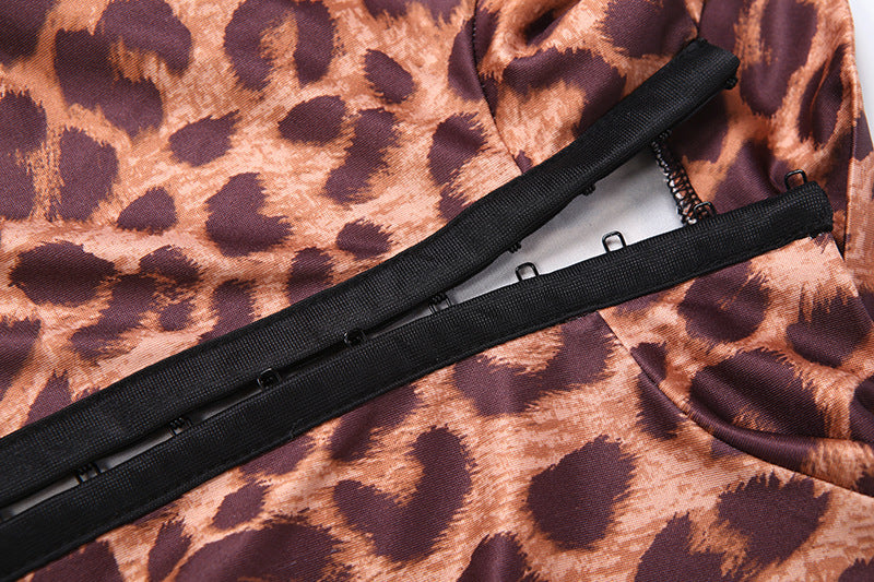 MB1160 Women's Leopard Print Long Sleeve High Neck Crop Top with Flared Pants