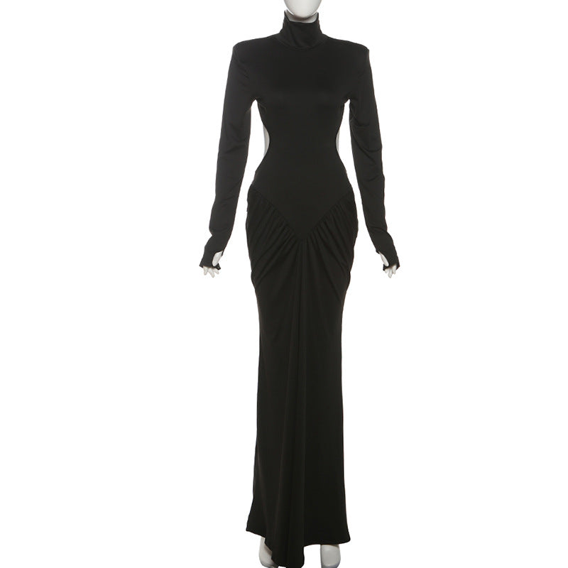 MB1132 High Neck Cutout Back Maxi Dress
