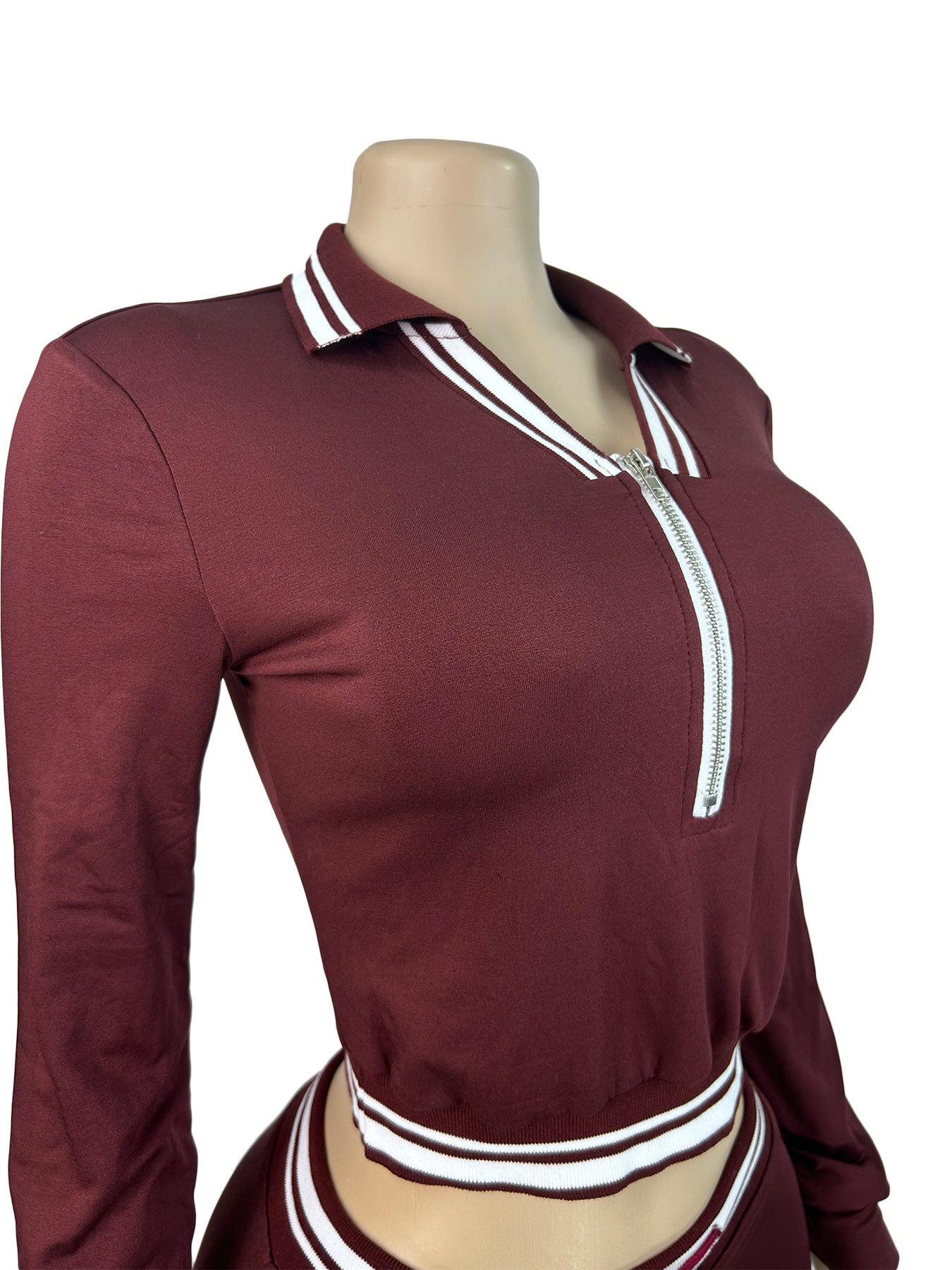 MB1713 Women's Half-Zip Crop Top & Drawstring Wide-Leg Pants Two-Piece Set