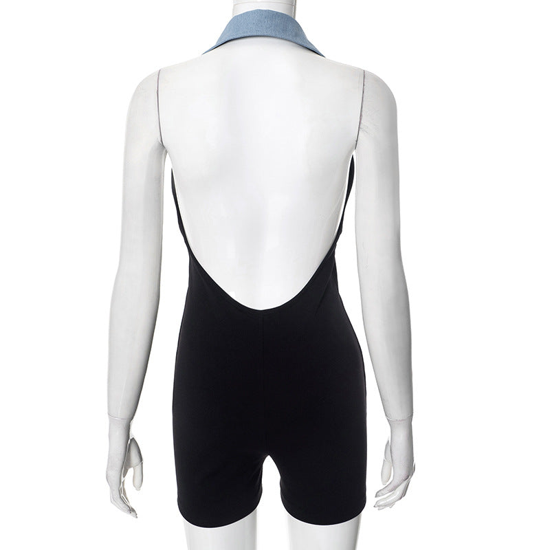 MB1025 Color Block Jumpsuit with Open Back