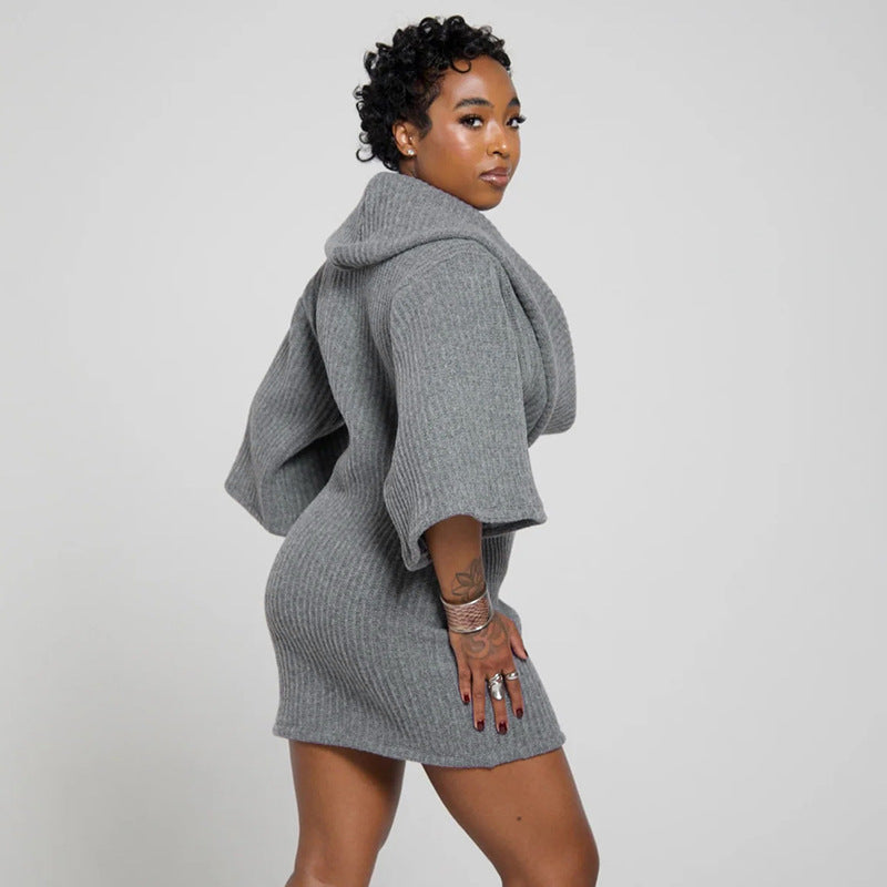 MB1075 Plunging Neckline Knit Mini Dress for Women