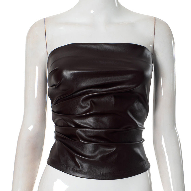 MB1005 Leather Strapless Tube Top for Women