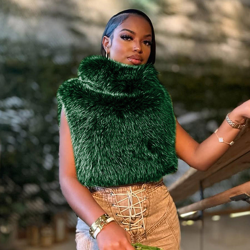 MB10136 Women’s Faux Fur Sleeveless Crop Vest