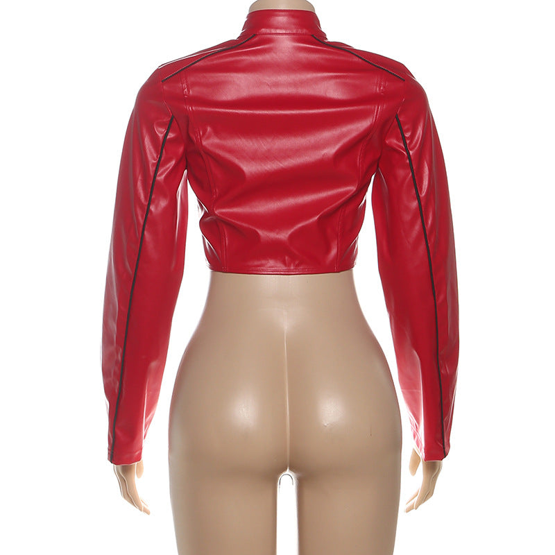 MB1529 Women's Faux Leather Zip Up Crop Jacket