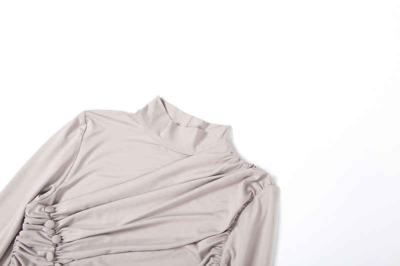 MB1127 Turtleneck Long Sleeve Ruched Mermaid Evening Gown