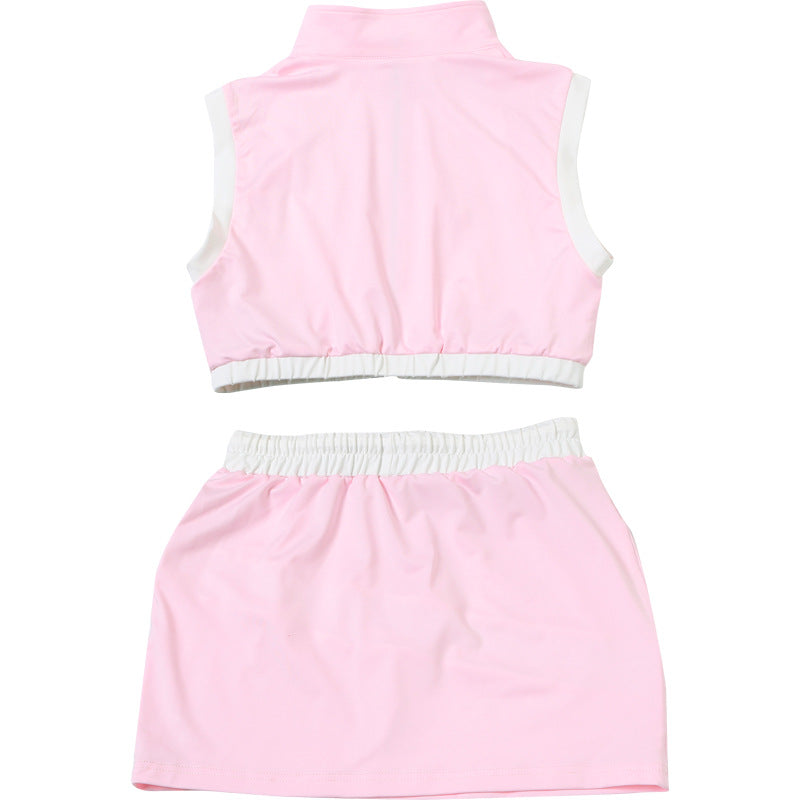 MB1105 Zipper Crop Top and Mini Skirt Set