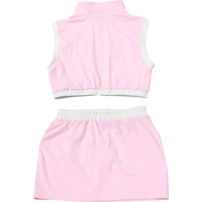 MB1105 Zipper Crop Top and Mini Skirt Set