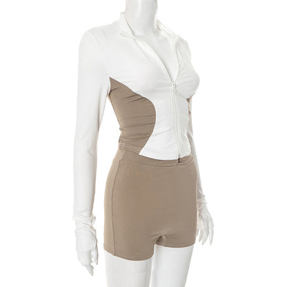 MB1029 Color-Block Two-Piece Set for Women