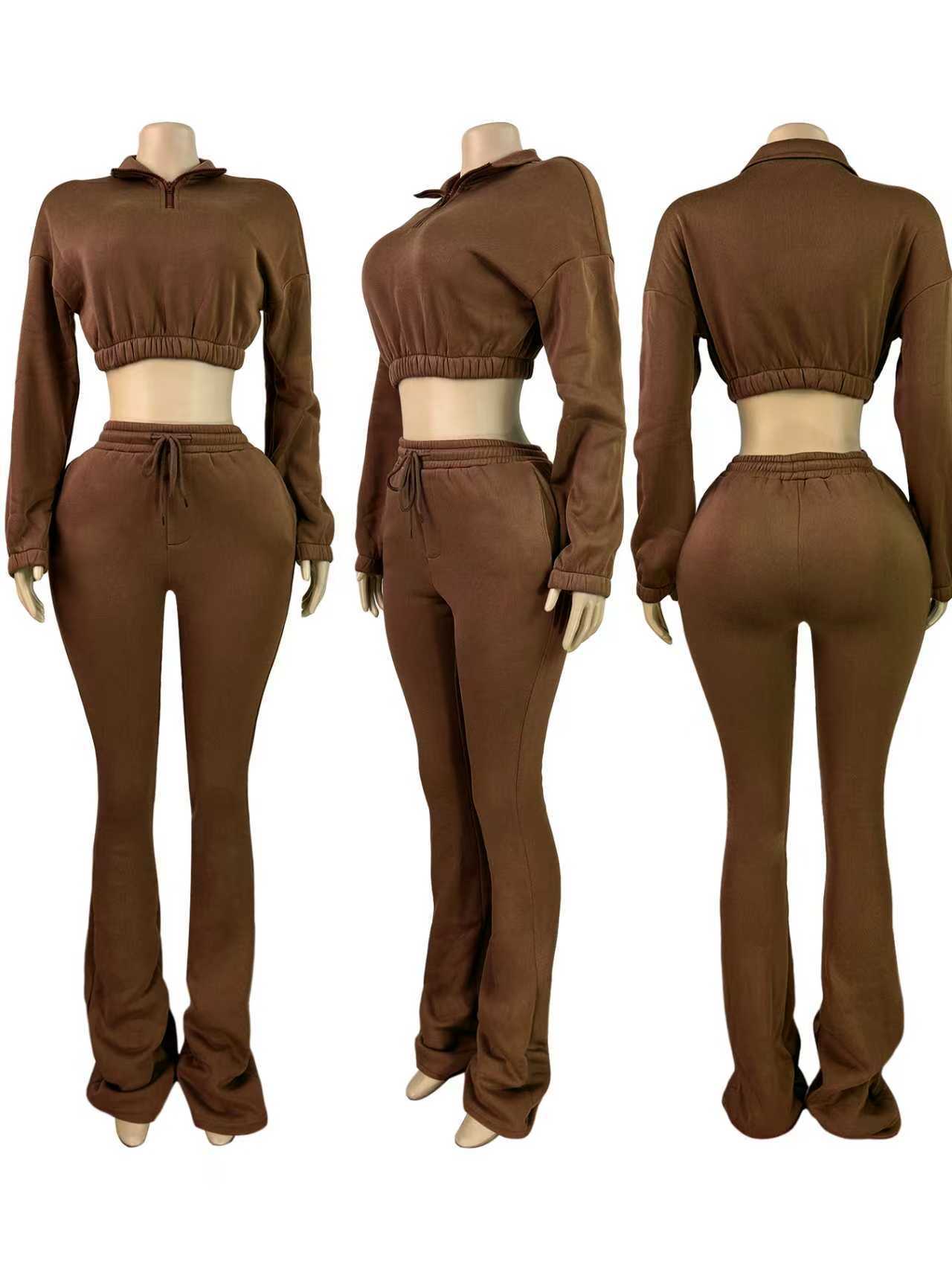MB1719 Women’s Crop Hoodie & Flare Pants 2-Piece Tracksuit Set
