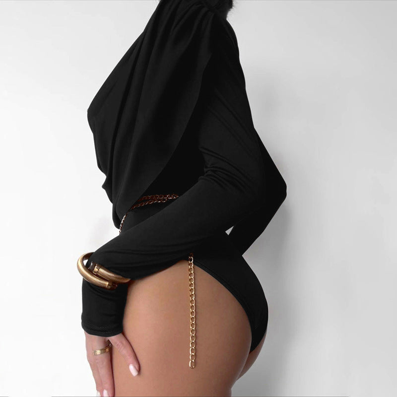 MB1831 Women's Deep V Neck Long Sleeve Bodycon Bodysuit