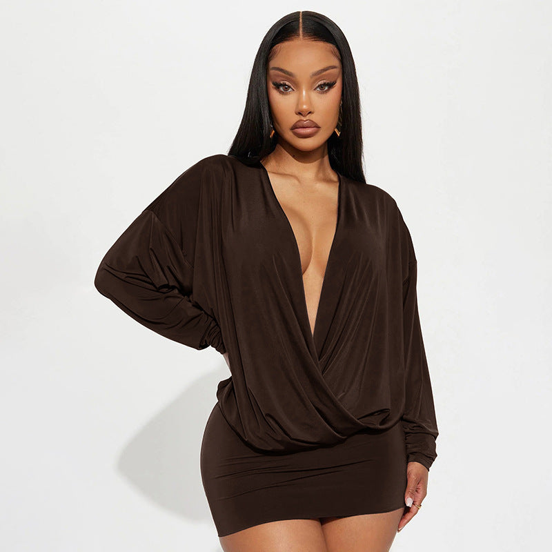 MB1037 Deep V-Neck Bodycon Mini Dress for Women