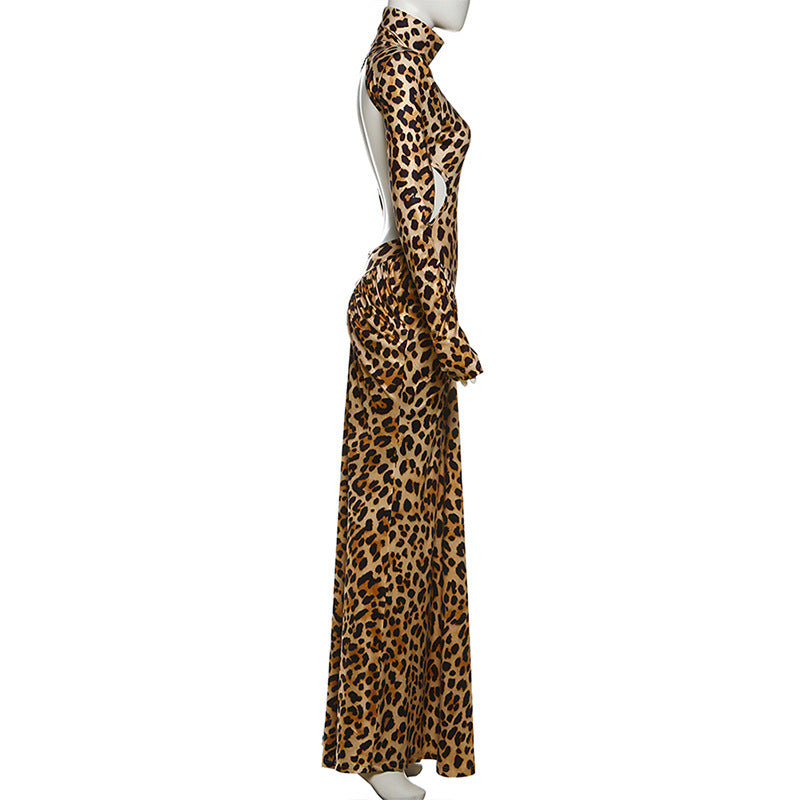 MB1117 Leopard Print Long Sleeve Maxi Dress