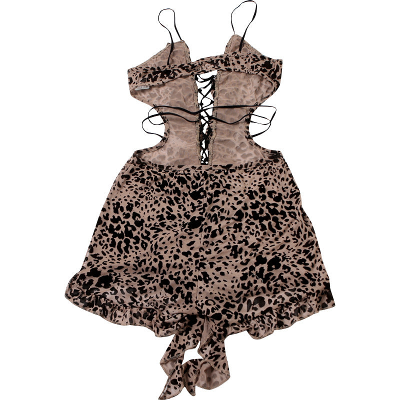 MB1502 Leopard Print Lace-Up Sheer Romper